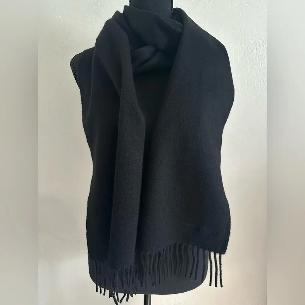 Bottega Veneta Black Logo Stamped Scarf w/ Fringe Ends Wool Cashmere Authentic